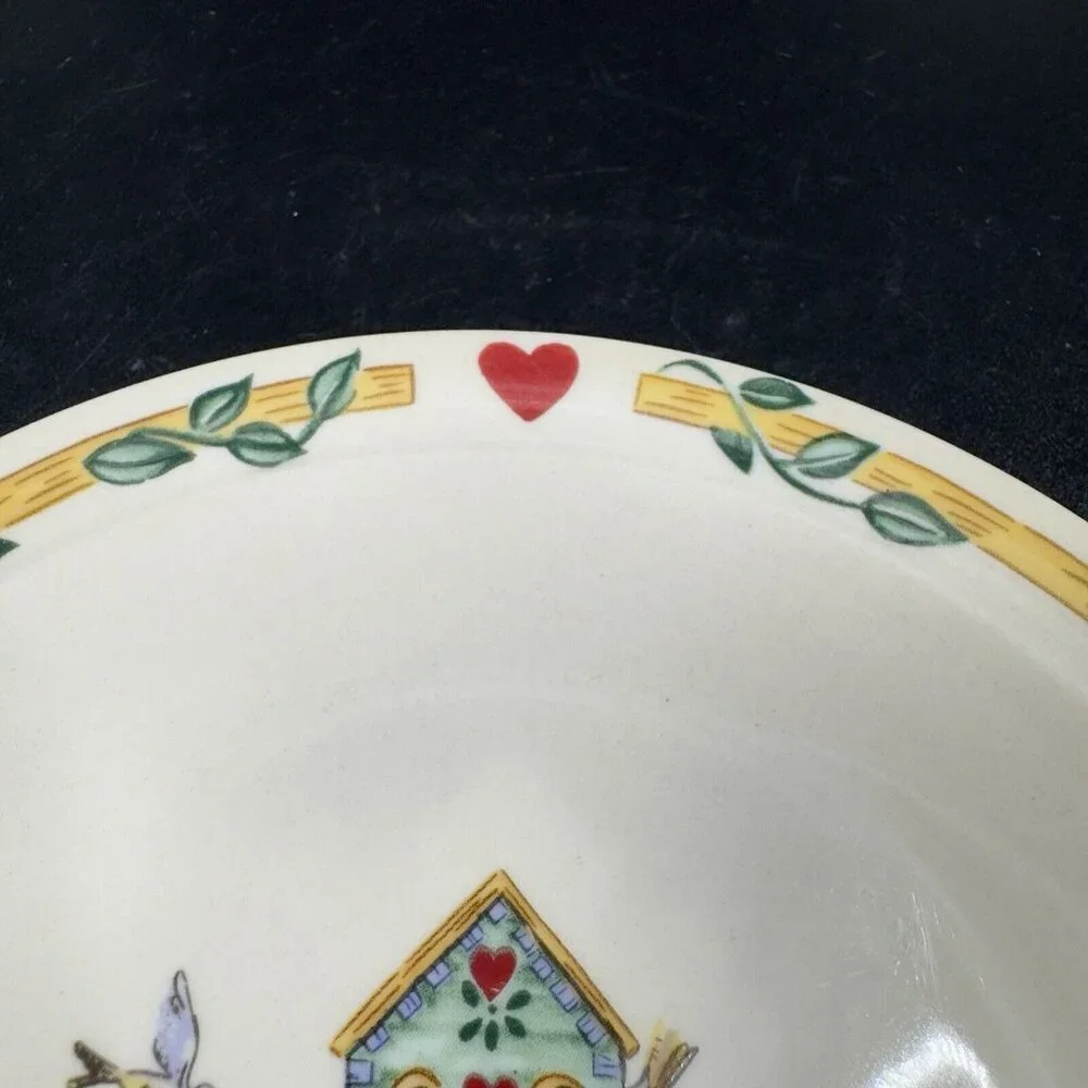 Thomson Pottery Birdhouse Plate Dish Birds Red Hearts Bluejay Set 4 Ceramic‎ 6in